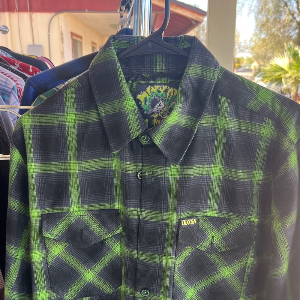 DIXXON Green and Black Plaid Casual Button Down Shirt